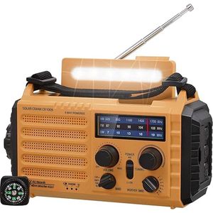 Noodradio Noodradio - Solar Opwindbaar - 12000mAh - Solar powerbank - Zonneenergie - Survival Noodpakket - Zaklamp Oplaadbaar - AM/FM - Noodrantsoen - Oranje