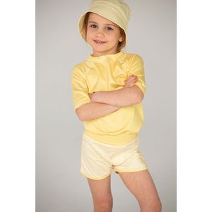 Ducksday - UV-Zwemshirt voor kinderen - UV-werend UPF50+ - Rashguard met Korte mouwen - unisex - Geel effen - maat 2 jaar