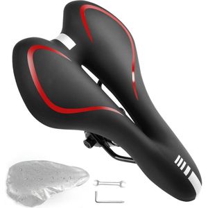 CRLYN® Fietszadel Heren - Ergonomisch - Comfortabel Gel - Waterdicht - Unisex - Zwart en Rood