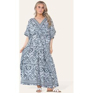 Lange bohemian kaftan jurk Suzette donkergrijs antraciet zwart wit V-hals one size M-XXL