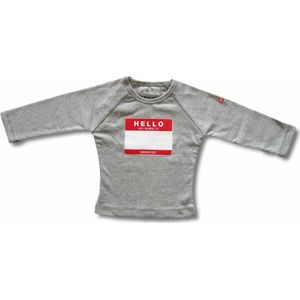 Twentyfourdips | T-shirt lange mouw baby met print 'My name is' | Grijs melee | Maat 62 | In giftbox