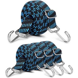 Brede verstelbare bagagespanners met haken - 4 stuks - 2 meter - Blauw