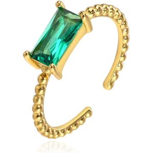 Cilla Jewels Vergulde Ring met Langwerpige Groene Zirkonia