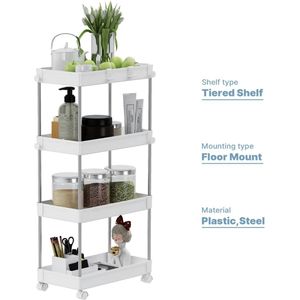 Opbergwagen, 4-laags opbergrek met wielen, multifunctioneel, geschikt voor kantoor, keuken, badkamer, 22 x 40 x 85 cm (b x d x d), wit ,opbergen ,keukentrolley, slaapkamertrolley, babykamertrolley, badkamertrolley