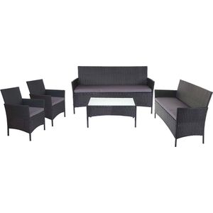 3-2-1-1 Poly-rattan tuinset Halden, loungeset bank ~ antraciet, antraciet kussens