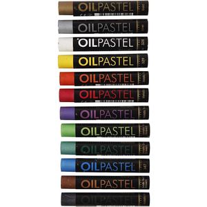 Gallery Oliepastel, L: 7 cm, dikte 11 mm, metallic kleuren, 12 stuk/ 1 doos
