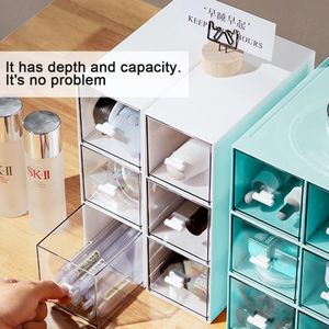 Ladesysteem Make-up organizer met lade en badkameropslag - compact cosmetica-opbergdoos met laden voor flexibel opbergen van juwelen - blauw ladesysteem