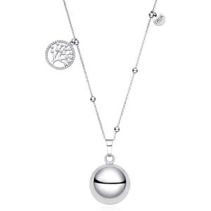 Zilveren halsketting met engelsrufer, zwangerschapsboom en zirkonia, verstelbaar en hypoallergeen