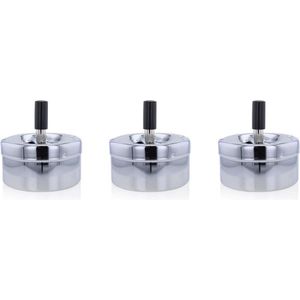 3x stuks ronde draaiasbak/drukasbak chroom 9,5 cm - Terrasasbak - Stormasbak
