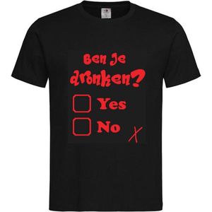 T-shirt Unisex Volwassenen Lol - carnaval - kermis - feestje - grappig Tekst ""Ben je DRONKEN? Yes No"" Op Voorkant | korte mouw | Zwart/rood | maat XL