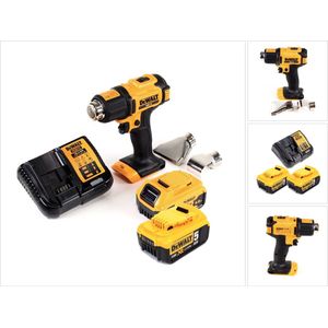 DeWalt DCE 530 P2 accu-heteluchtpistool 18V 530°C + 2x accu 5,0Ah + 1x oplader + vlak- en reflectormondstuk