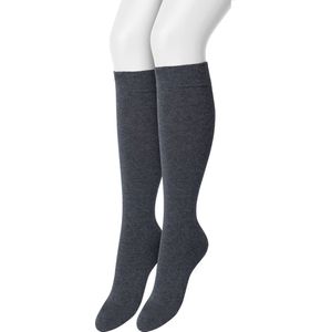 Bonnie Doon Dames Kniekousen Donker Grijs maat 39/42 - 2 paar - Knie Kousen - 2-pack - Multipack - Uitstekend draagcomfort - Cotton Knee High - Zakt niet af - Effen - OEKO-TEX - Donkergrijs - Gemeleerd - Dark Grey Heather - OL834302.202