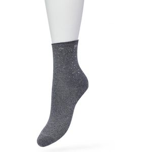 Bonnie Doon Dames Sokken met Strass Steentjes maat 36/42 Zilver - Glitters en Strass Steentjes - Feestelijk - Feestdagen Sok - Zacht en Zeer Comfortabel - Uitstekende Pasvorm - Lurex Glitters - Glitter Sokken - Silver - LL201105.349
