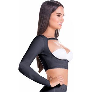 MARIAE FL102| COLOMBIAAN FAJA ARMLIPO VEST MET LANGE MOUW FU102L | ARMLIPO COMPRESSIEVEST |TE DRAGEN NA EEN ARMLIPO OF ARMLIFT| KLEUR ZWART| MAAT L