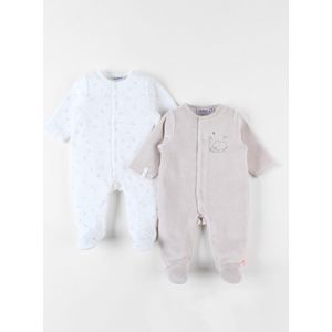 Noukie's - 2 Pack - Pyjama - Velour - Unie - Ecru / beige - vogels - 0 maand 50