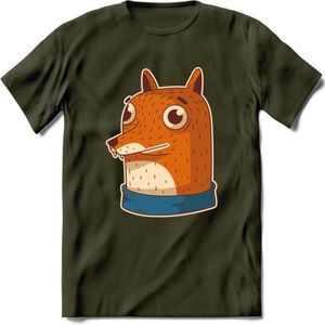 Casual vos T-Shirt Grappig | Dieren Kleding Kado Heren / Dames | Animal Skateboard Cadeau shirt - Leger Groen - S