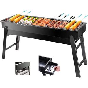Bloominggoods® Houtskoolbarbecue - Campinggrill - Houtskool - Inklapbare grill - Draagbare grill - 60 x 23 x 34 cm - Camping - Tuin - BBQ - Barbecue