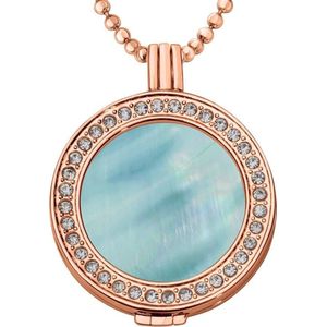 Quiges - Munthouder met Ketting en Munt 33mm Schelp Lichtblauwkleurig - Roségoudkleurig met Zirkonia - ERHS652