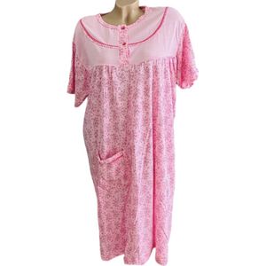 Dames Katoenen Nachthemd Korte Mouw 2404 Bloemenprint L roze