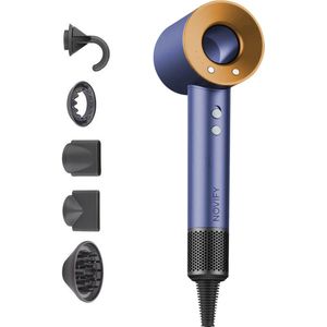NOVIFY® Fohn - Fohnborstel - Haardroger met 5 opzetstukken - Fohn met Diffuser - 1600W - Donkerblauw