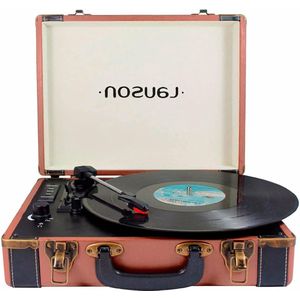 Draagbare CL605 Bluetooth Draaitafel Reproductiekoffer van Vinyl voor 33/45/78 RPM met Luidspreker - USB en SD - RCA-Uitgang - Bruin