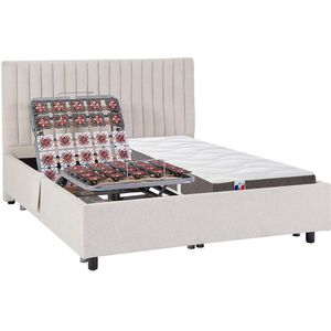 Vente-unique Elektrisch decoratief relaxbed met noppen + matras van 100% latex met 3 zones - 2 x 80 x 200 cm - Stof - Beige - TIARI van DREAMEA L 214 cm x H 110 cm x D 200 cm