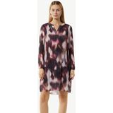 comma - A-lijn Jurk - Korte Geplooide Chiffon - Met Lange Mouwen