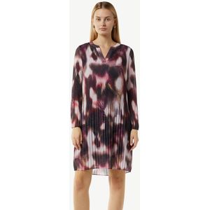 comma - A-lijn Jurk - Korte Geplooide Chiffon - Met Lange Mouwen