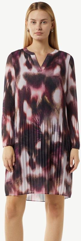 comma - A-lijn Jurk - Korte Geplooide Chiffon - Met Lange Mouwen