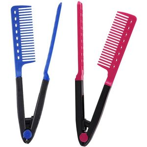 Haarstylingskam - 2 Stuks - Haarstraightener - V-Vormige Rechte Kam - Stijlborstel - Haarborstel - Salon Accessoires - DIY Salon Haarborstel Kammen - Haar Kam Haarstyling - Kam Haar Krullen - Rood, Blauw