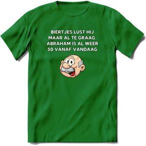 Biertjes lust hij maar al te graag T-Shirt | Grappig Abraham 50 Jaar Verjaardag Kleding Cadeau | Dames – Heren - Donker Groen - XL
