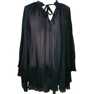 Dames plisse blouse zwart one size 38/42
