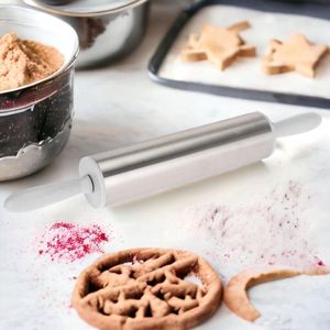 Roestvrij stalen deegroller met gekleurde kunststof handgrepen - voor fondant, pizzadeeg, caketijk, deeg, kruimeldeeg - lichtgrijs