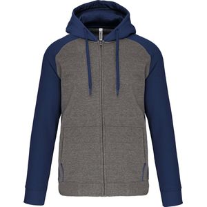 Tweekleurige hoodie met rits en capuchon 'Proact' Grey Heather/Navy - XS
