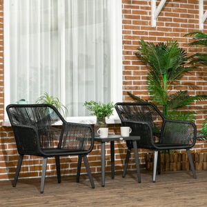 Gardenlounge ingesteld voor 2 personen 2 fauteuil 1 tafel weerbestendig, 63 cm x 73 cm x 78 cm, zwart + donkergrijs