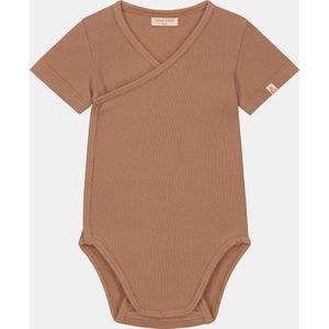 Romp & Roll - Overslagromper - Korte mouw - Terra - Maat 50/56 - Organisch katoen- Meegroeibuttons - Wikkelromper - Zachte ribstof