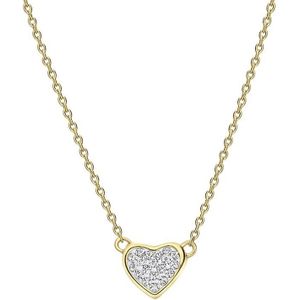 Lucardi Dames Ketting met hanger hart met kristal - Echt Zilver - Ketting - Cadeau - 42 cm - Goudkleurig