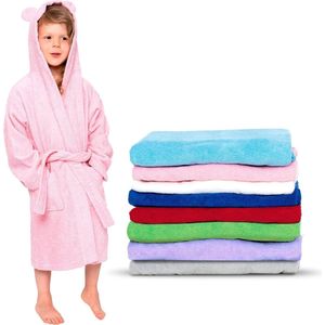 Goodivery ® Kinderbadjas voor meisjes of jongens, 100% katoen zonder chemicaliën, gecertificeerd, 2 zakken, riem, capuchon met oren