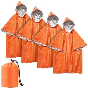 Noodsurvival Poncho Set - 4 Stuks Regenponcho voor Kamperen, Wandelen en Noodgevallen