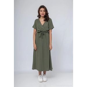 Dames wikkel jurk effen jurk Daisy kaki groen maat S strandjurk