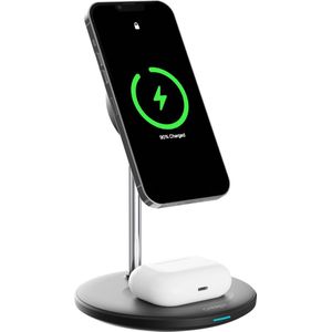 Chéroy PowerDuo - 2 in 1 Draadloze Oplader - Zwart - 15W Qi Oplaadstation - Geschikt voor MagSafe iPhone & AirPods - iOS & Android