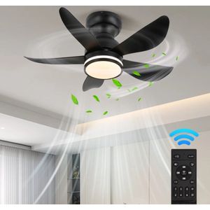 5 Blad RGB Ventilator Lamp | 6 Standen Ventilator | 720 cm | Zwart | Met Dimmer | Lamp | Plafondventilator | Woonkamerlamp | Moderne lamp