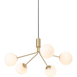 QAZQA coby - Art Deco Hanglamp eettafel - 5 lichts - Ø 55 cm - Goud/messing - Woonkamer | Slaapkamer | Keuken