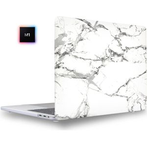 Laptophoes - Geschikt voor MacBook Pro M1 Hoes Case - 13 inch - A2338 (2020) - Marmer Wit Grijs