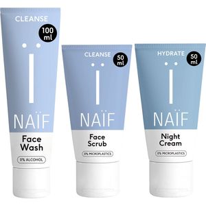 Naïf - Avond Routine Set - Gezichtsreiniging - Face Wash, Gezichtsscrub en Nachtcréme