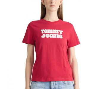 Tommy Jeans Essential Logo 2 Regular Fit T-shirt Met Korte Mouwen Rood M Vrouw
