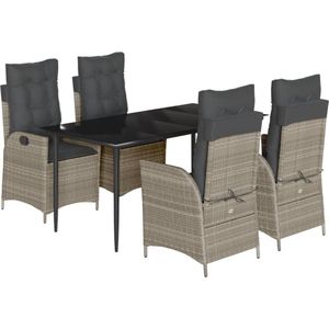vidaXL - 5-delige - Tuinset - met - kussens - poly - rattan - lichtgrijs