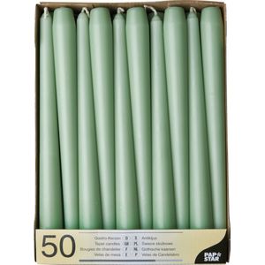 50x stuks Voordeelverpakking dinerkaarsen jade groen - 25 cm - 7 branduren