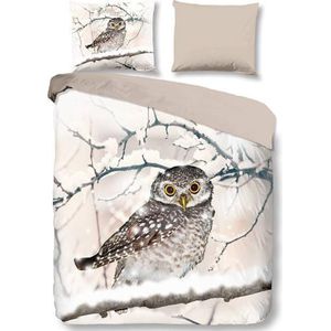 Snoozing Snowy Owl - Flanel - Dekbedovertrek - Lits-jumeaux 240x200/220 cm + 2 kussenslopen 60x70 cm - Sand