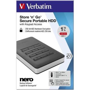 Verbatim - Verbatim Store-N-Go Externe Harde Schijf met Toetsenbord 1TB Zwart/Zilver